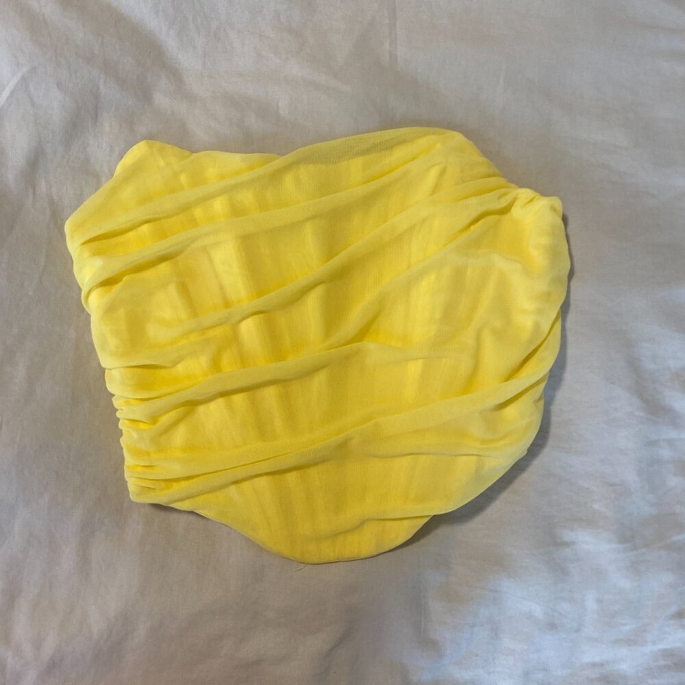 Strapless Yellow Ruched Crop Top - Picture 11 of 11